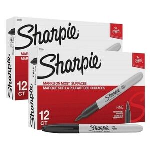 Sharpie Permanent Markers, Fine Point, Black, 2 Pack (12-Count each)